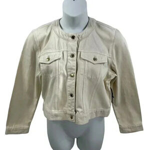 Michael Kors NWT Womens XL Magnolia Gold Stretch Cotton Denim Cropped Jacket